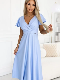 675-1 Midi šaty Blinky s obálkovým výstřihem a brokátovými třpytkami - modré