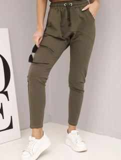 Dámské tepláky s elastickým pasem a šňůrkou khaki