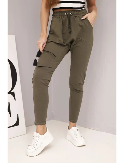Dámské tepláky s elastickým pasem a šňůrkou khaki