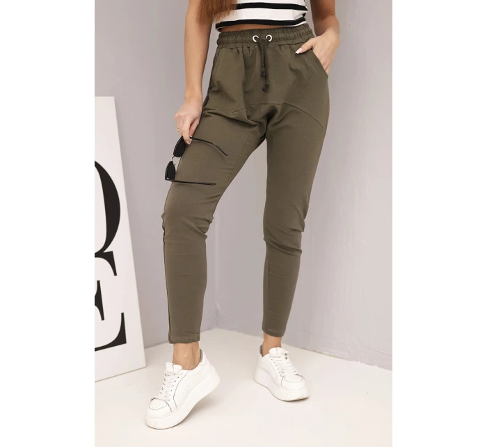 Dámské tepláky s elastickým pasem a šňůrkou khaki