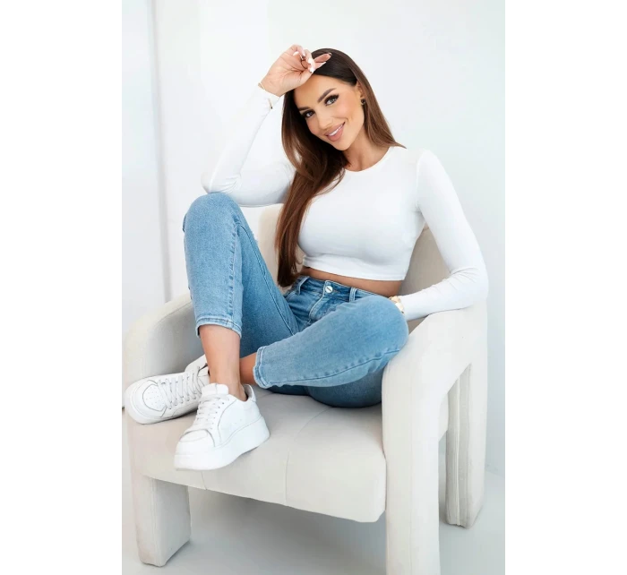 Dámské džíny mom fit s vysokým pasem a jemným obnošením modré