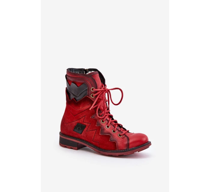 Kožené Zateplené Boty Dámské Na Plochém Podpatku model 21677266 Červené - Maciejka