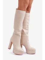 Kozačky Na Podpatku A Platformě Z Eko Kůže Světle Béžové model 21681408 - Boto