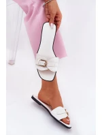 Ploché Dámské Pantofle Se Zlatou Přezkou Bílé model 21689698 - Boto Ploché Dámské Pantofle Se Zlatou Přezkou Bílé model 21689698 - Boto