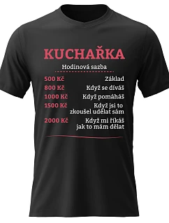 Dámské bavlněné tričko s potiskem - HODINOVÁ SAZBA KUCHAŘKA - černé
