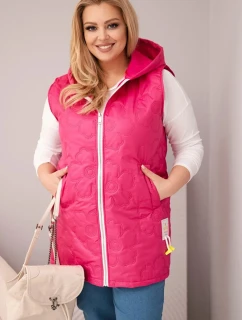 Dámská vesta Plus Size s kapucí a květinovým prošíváním fuchsie