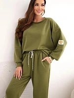 Dámský máslový komplet s volnou mikinou a kalhotami s nápisem LOVE olivový