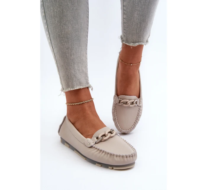 Dámské kožené mokasíny s ozdobou béžové S.Barski LR339