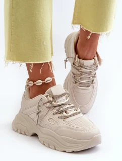 Dámské tenisky na masivní podrážce s ozdobným šněrováním béžové model 21657704 - Boto