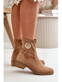 Dámské Botky Na Zip S Ozdobným Detalem Eko Semišové Béžové model 21668035 - Boto