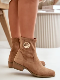 Dámské Botky Na Zip S Ozdobným Detalem Eko Semišové Béžové model 21668035 - Boto