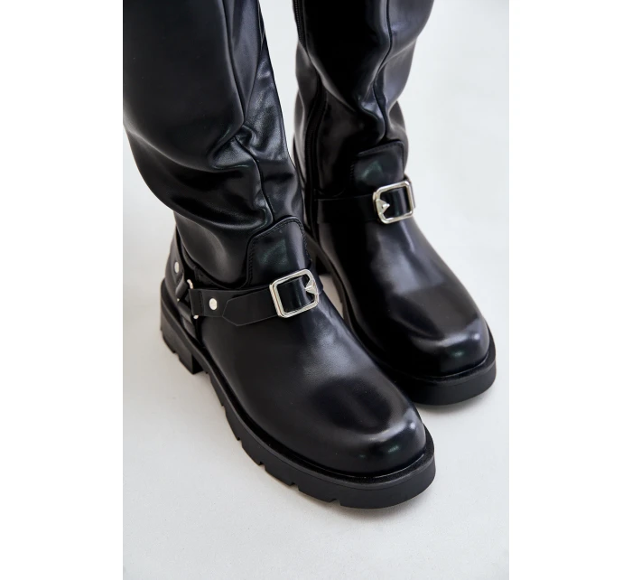 Zateplené dámské kozačky na zip z ekologické kůže černé model 21670685 - Boto