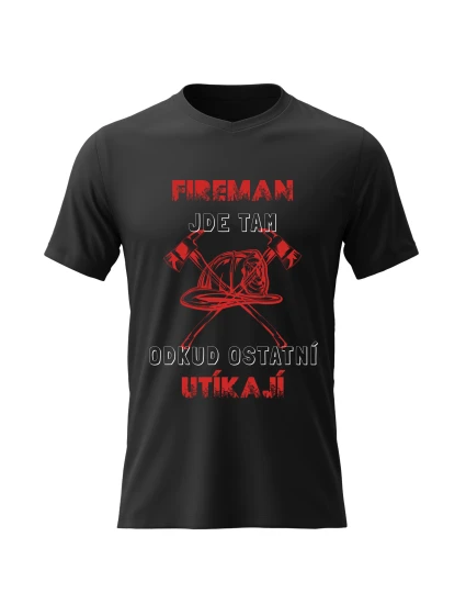 Pánské bavlněné tričko s potiskem - HASIČ - černé