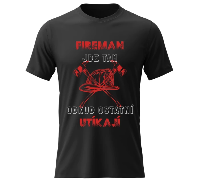 Pánské bavlněné tričko s potiskem - HASIČ - černé