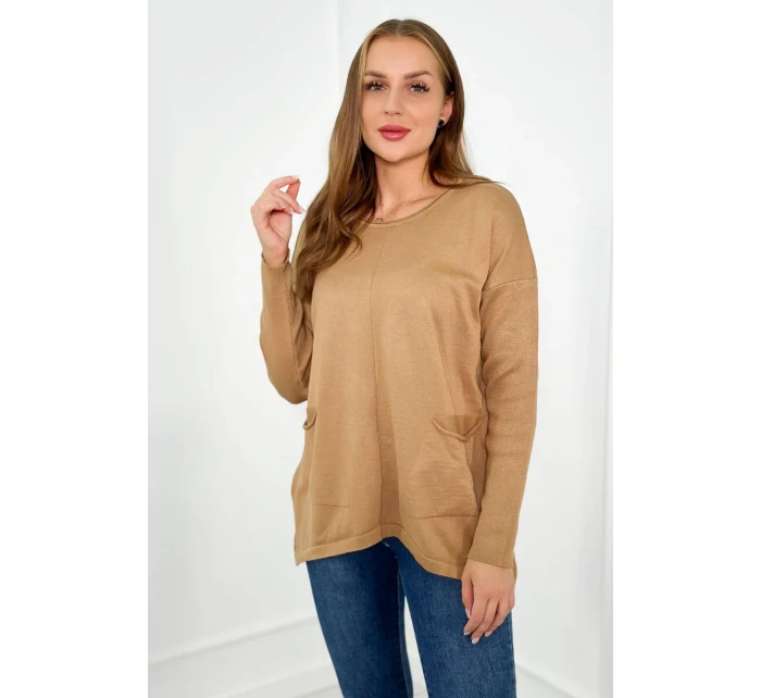 Svetr s předními kapsami Velbloud