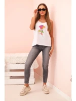 Dámská bavlněná halenka na ramínkách s květinovým potiskem bílá Dámská bavlněná halenka na ramínkách s květinovým potiskem bílá