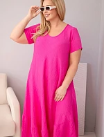 Dámské šaty plus size s krátkým rukávem a volánem z lehké viskózy fuchsiová