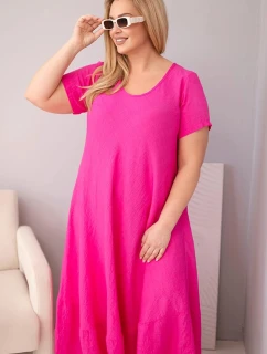 Dámské šaty plus size s krátkým rukávem a volánem z lehké viskózy fuchsiová