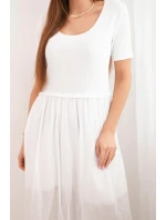 Dámské bavlněné midi šaty s krátkým rukávem a rozšířeným spodkem bílá
