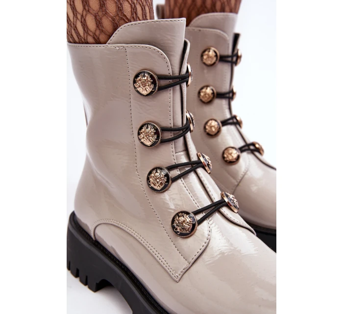 Dámské zateplené boty s ozdobnými knoflíky D&A MR870-51 Světle béžová