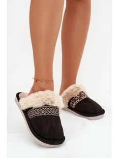Dámské pantofle s kožíškem a výšivkou Černé Devianne