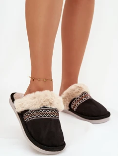 Dámské pantofle s kožíškem a výšivkou Černé Devianne