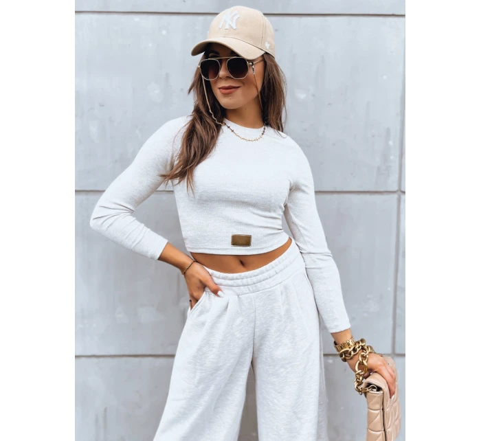 Dámský komplet širokých kalhot a crop topu ASTRAL ALLURE světle béžový Dstreet AY0906