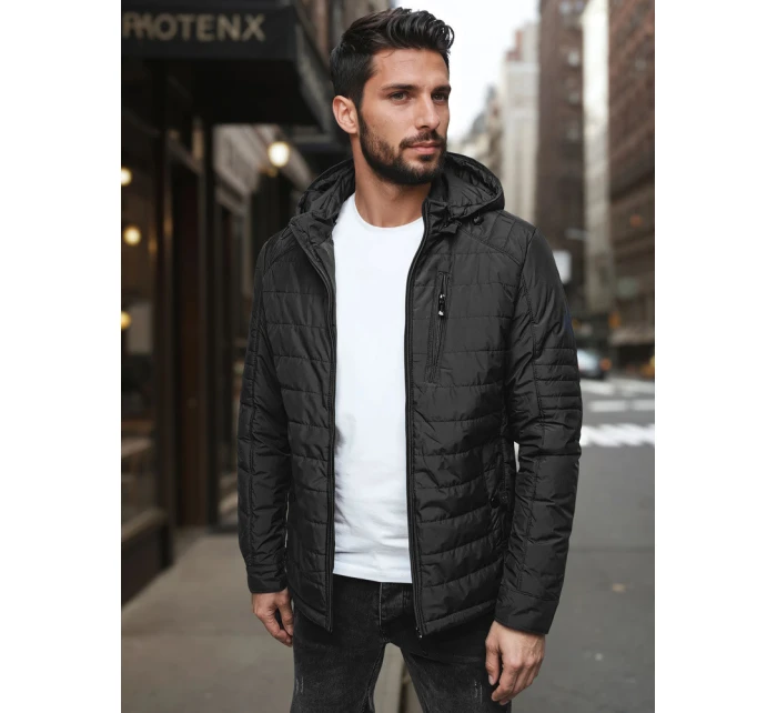 Pánská přechodná prošívaná bunda s kapucí černá FashionStreet TX5003 Pánská přechodná prošívaná bunda s kapucí černá FashionStreet TX5003