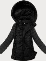 Lehká černá dámská prošívaná plus size bunda s kapucí J Style (16M9263-392)