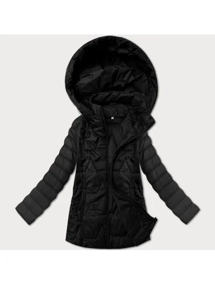 Lehká černá dámská prošívaná plus size bunda s kapucí J Style (16M9263-392)