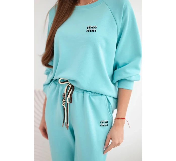 Dámský souprava z viskózy s mikinou a kalhotami máslový turkusový