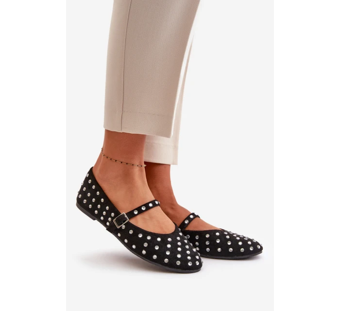 Zdobené baleríny s páskem eko černé model 21670629 - Boto