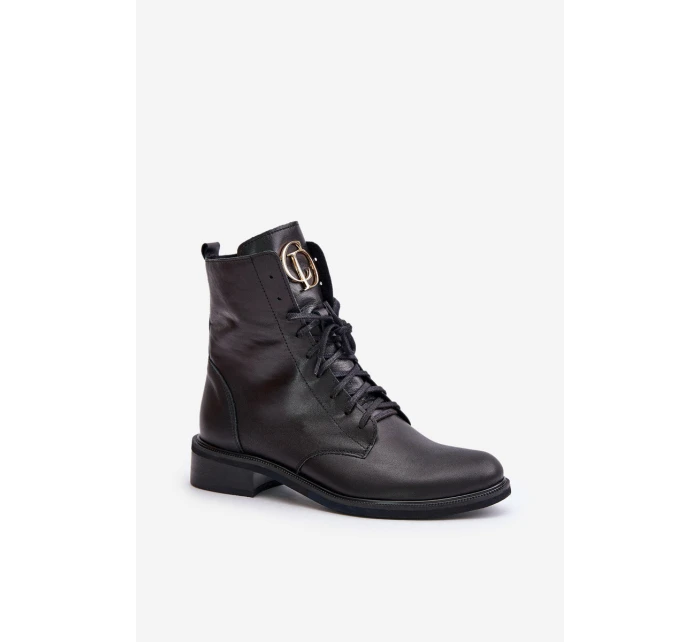 Kožené Botky Worker S Zlatým Na Černé model 21672963 - Zazoo