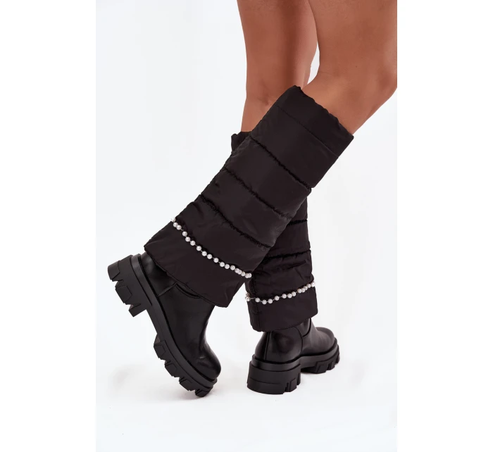 Dámské zateplené kozačky s korálky Černé Irvette
