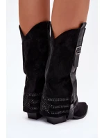 Kozačky Dámské Kovbojky Se Zdobením A Přezkou Černé Camilora Kozačky Dámské Kovbojky Se Zdobením A Přezkou Černé Camilora