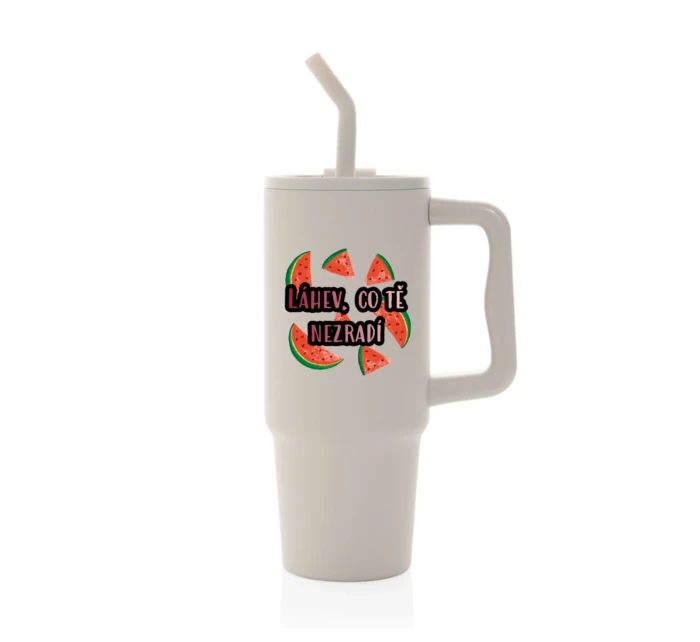 Personalizovaná termoska s barevným víčkem s ovocem a textem 