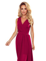 JUSTINE - Dlouhé dámské šaty v bordó barvě s výstřihem a zavazováním 362-5