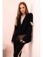 Dámský komplet s viskózou – sako s klopami a kalhoty s model 21232429 černý - K-Fashion