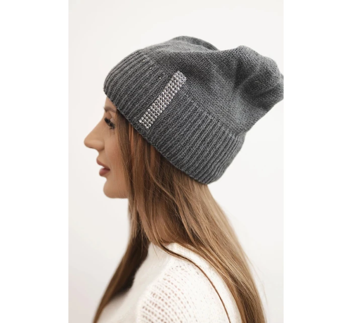 Dámská zimní čepice vlněná s krystaly K453 grafitová
