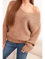 Dámský svetr s příměsí vlny s výstřihem do V camelový Dámský svetr s příměsí vlny s výstřihem do V camelový