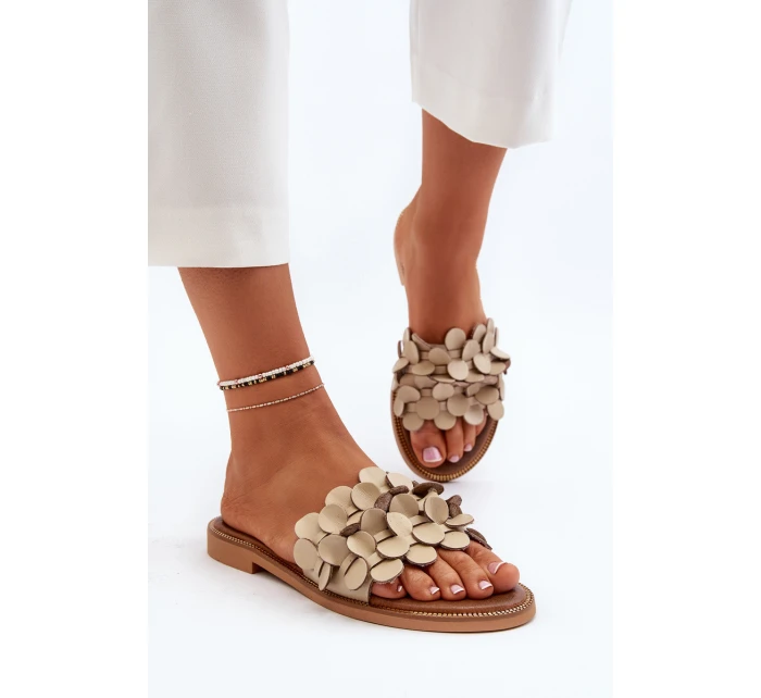 Zazoo 40381 Dámské Kožené Žabky Na Ploché Podrážce Beige