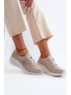 Dámské kožené tenisky na podpatku béžové model 21659717 - S.Barski