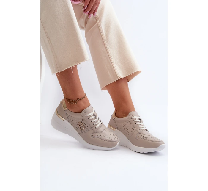 Dámské kožené tenisky na podpatku béžové model 21659717 - S.Barski