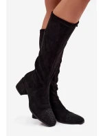 Dámské kozačky s ozdobou na ekokůže Černé model 21715301 - Boto