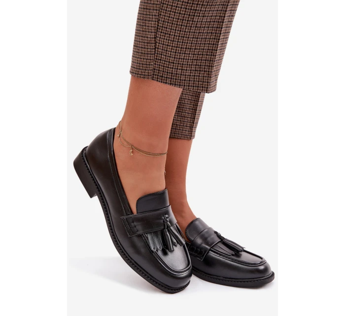 Dámské mokasíny z eko kůže s třásněmi Černé Galera