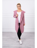 Dlouhý kabát s kapucí tmavě růžový