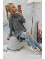 Mikina s kapucí s dlouhými zády v grafitové barvě