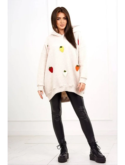 Zateplená mikina s model 19049178 motivem béžová melanž - K-Fashion