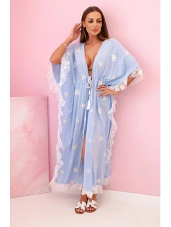 Dámská boho viskózová pláštěnka s krajkou modrý