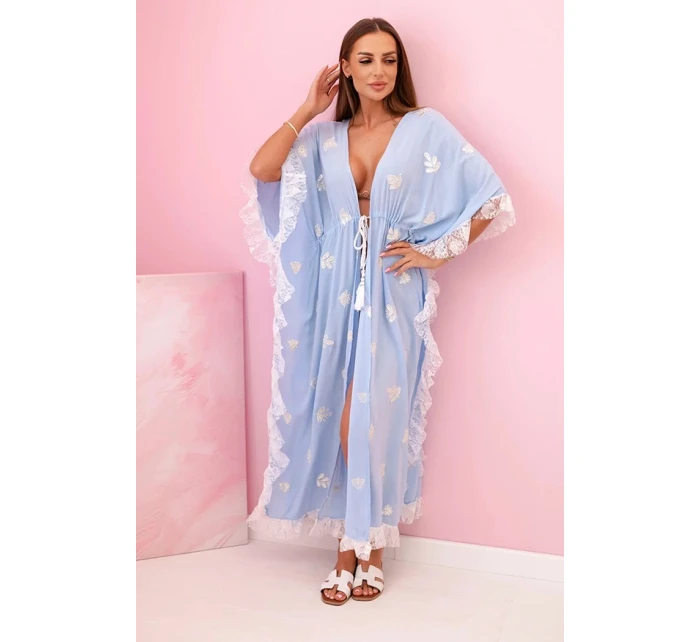 Dámská boho viskózová pláštěnka s krajkou modrý
